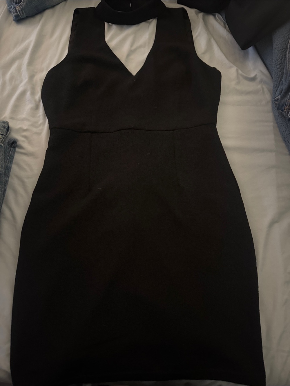 Black Sleeveless V-Neck Dress with Choker Neck